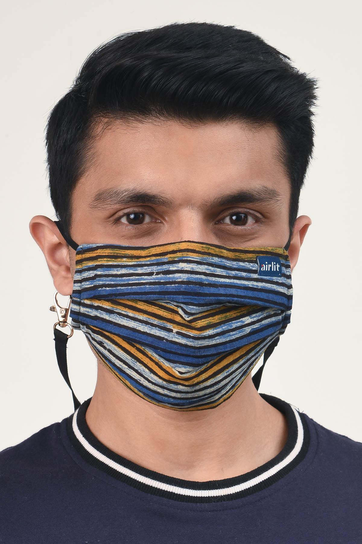 LINEAR Bagru Hand Block Printed cotton Reusable Mask/4 Layer Breathable /With Nosepin/Lab tested Antimicrobial/Antiviral/Coolit™/Handmade - image 3